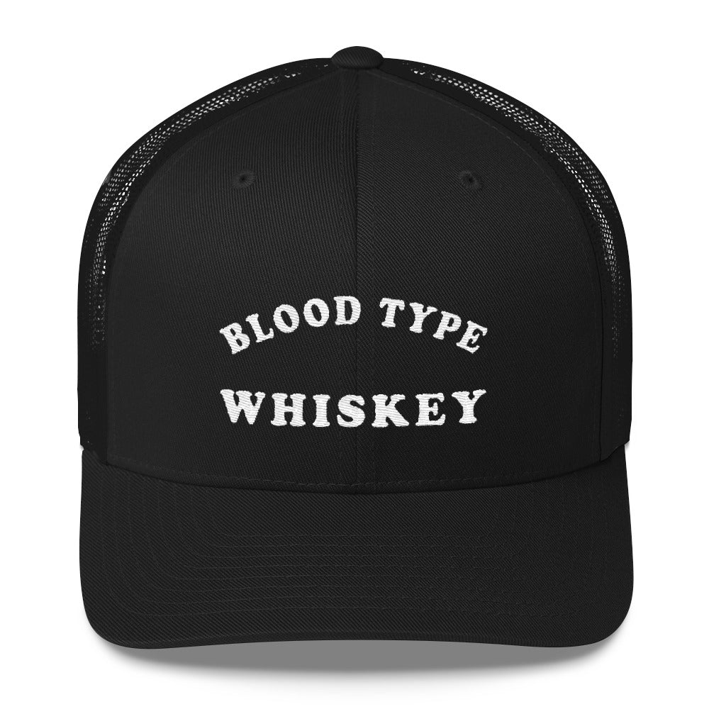Blood Type Whiskey Retro Trucker Cap In Black