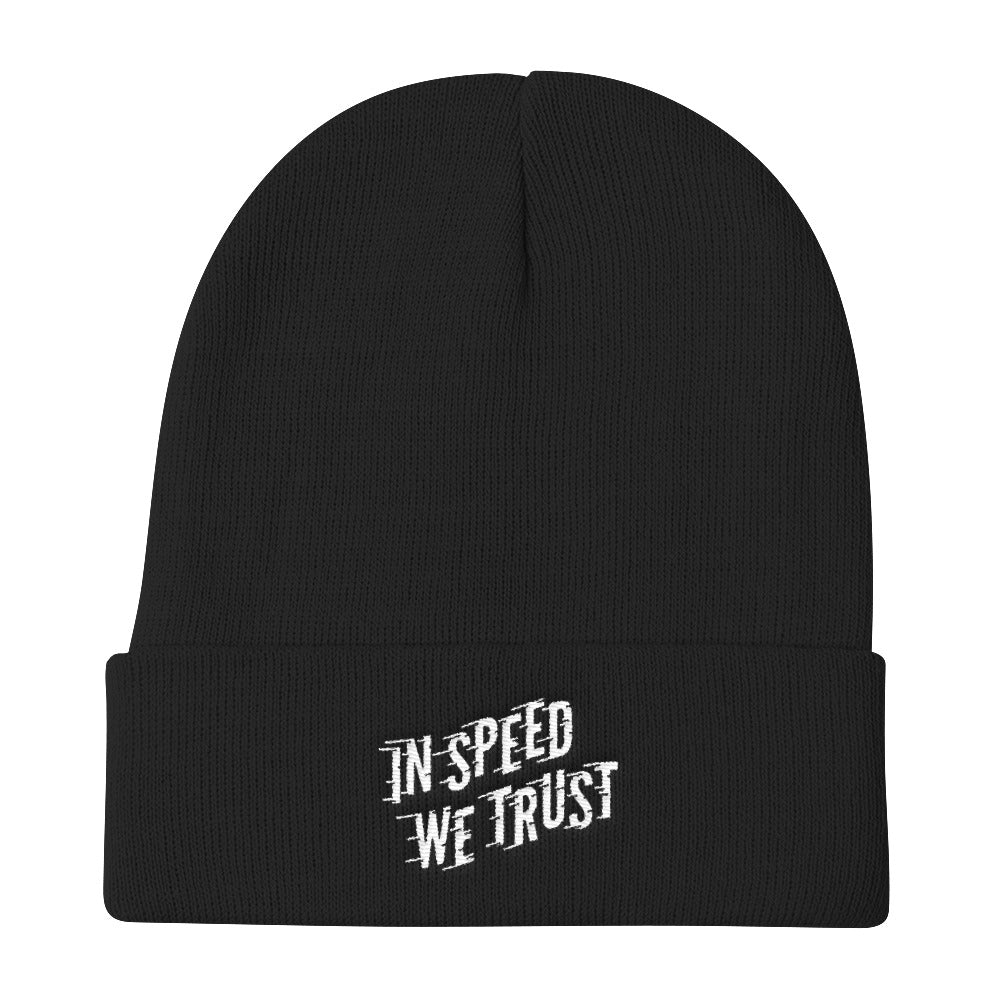 In Speed We Trust Knit Beanie In Black