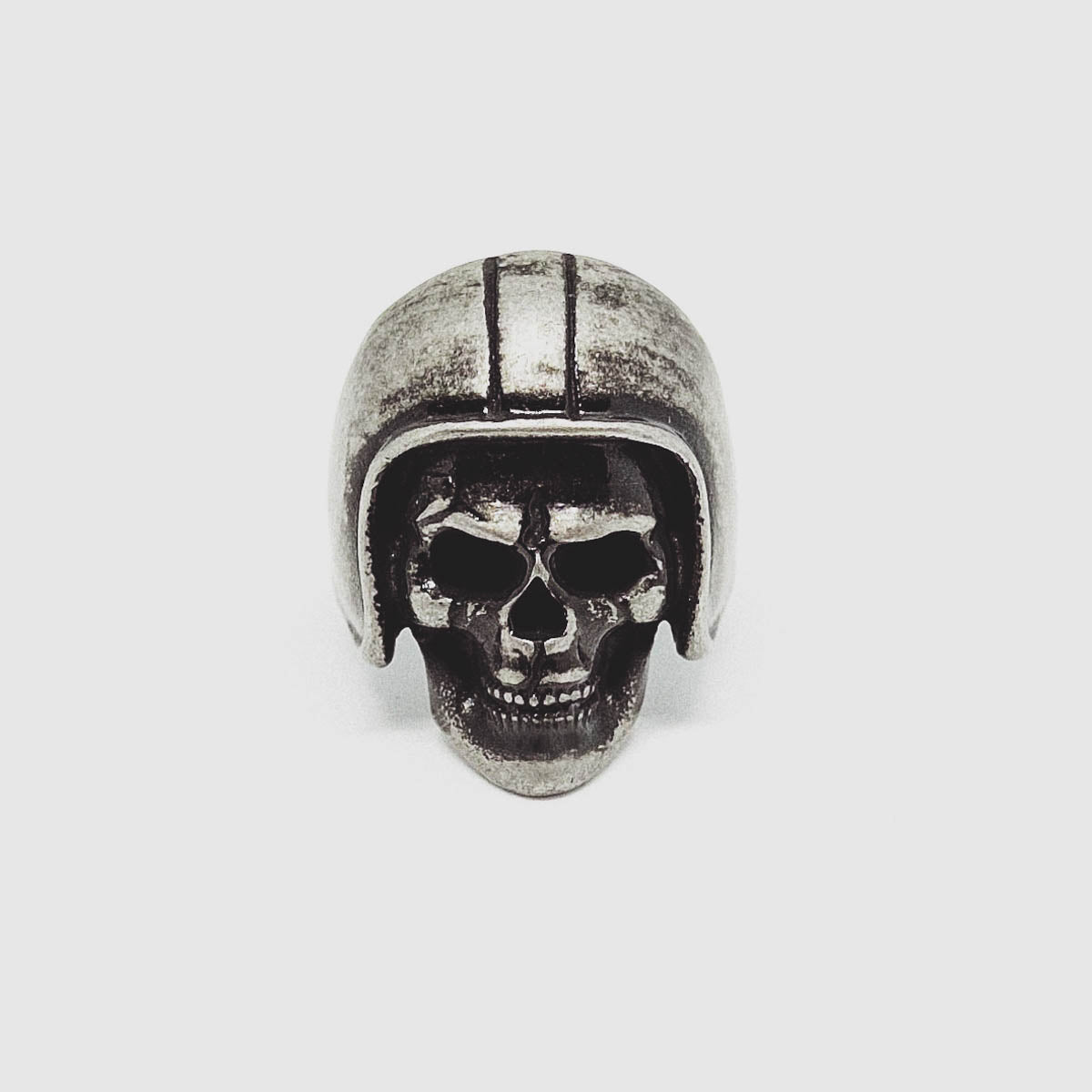 Biker Skull Ring In Aged Silver